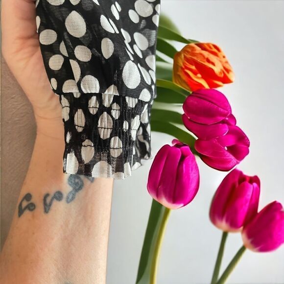 INC l Black ‘n White l Polka Dotted l Sheer Blouse l Long Sleeve l Sheer l 3X - Picture 9 of 12